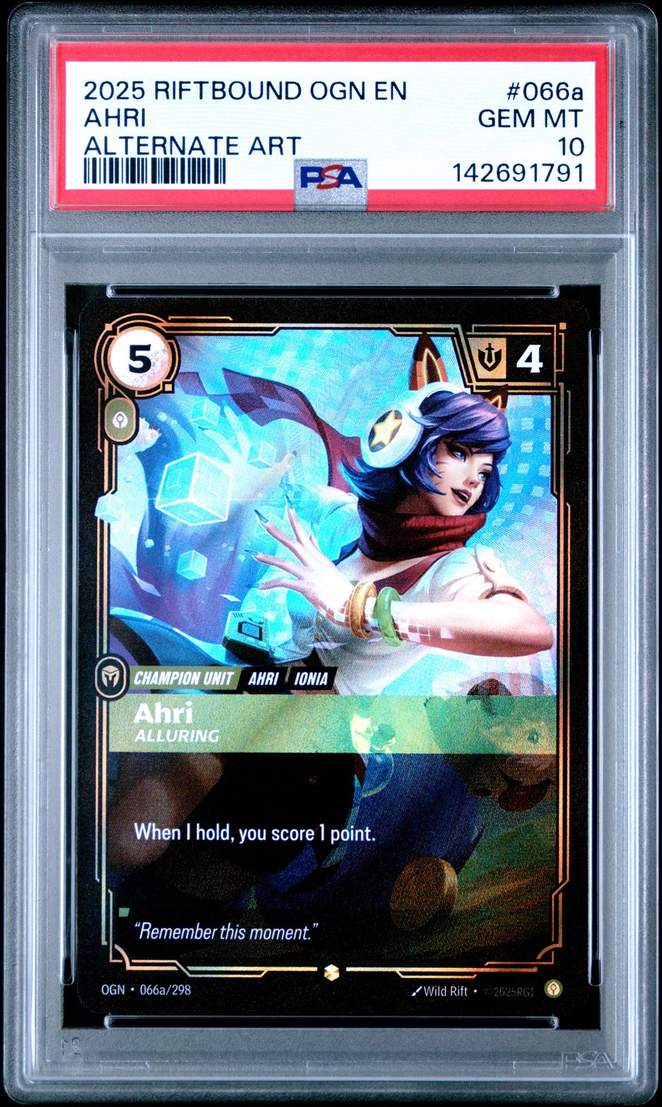 2025 RIFTBOUND: LEAGUE OF LEGENDS OGN-ORIGINS ALT ART #066A AHRI PSA 10